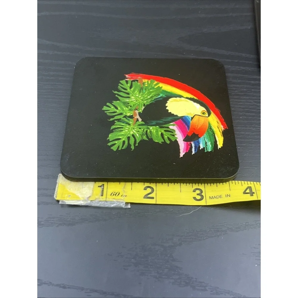 Toucan Coasters Set of 4 Black Rainbow Tropical‎ Bird Drink Coasters